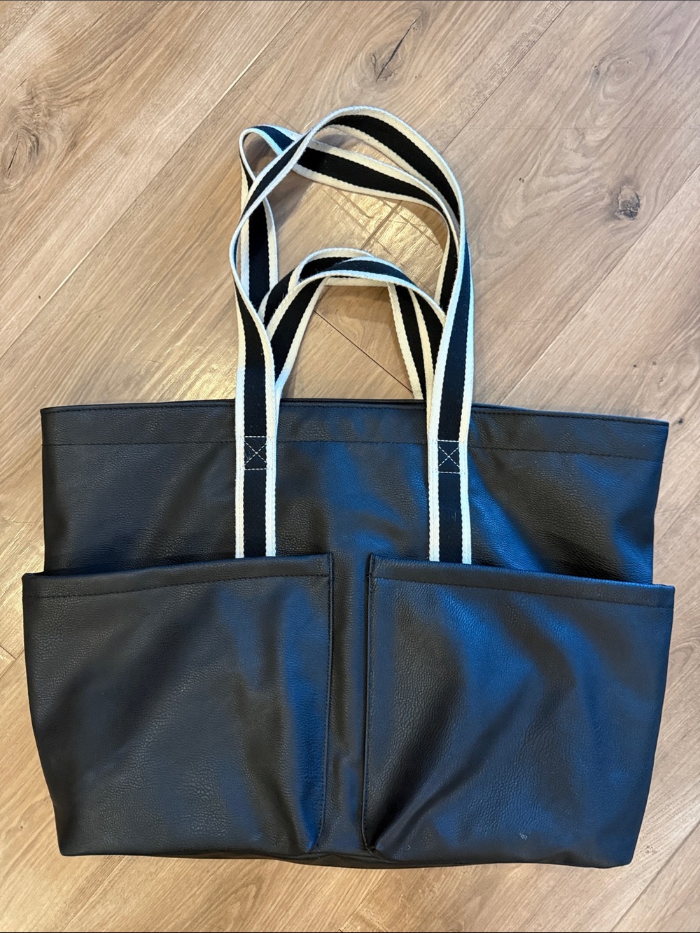 Universal Threads Black Tote Bag with Contrasting Stripe Handles